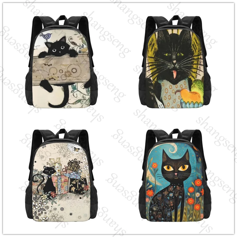 

Retro Cat Pattern Large capacity printed schoolbag boys and girls backpack teenagers students leisure travel commuter backpack