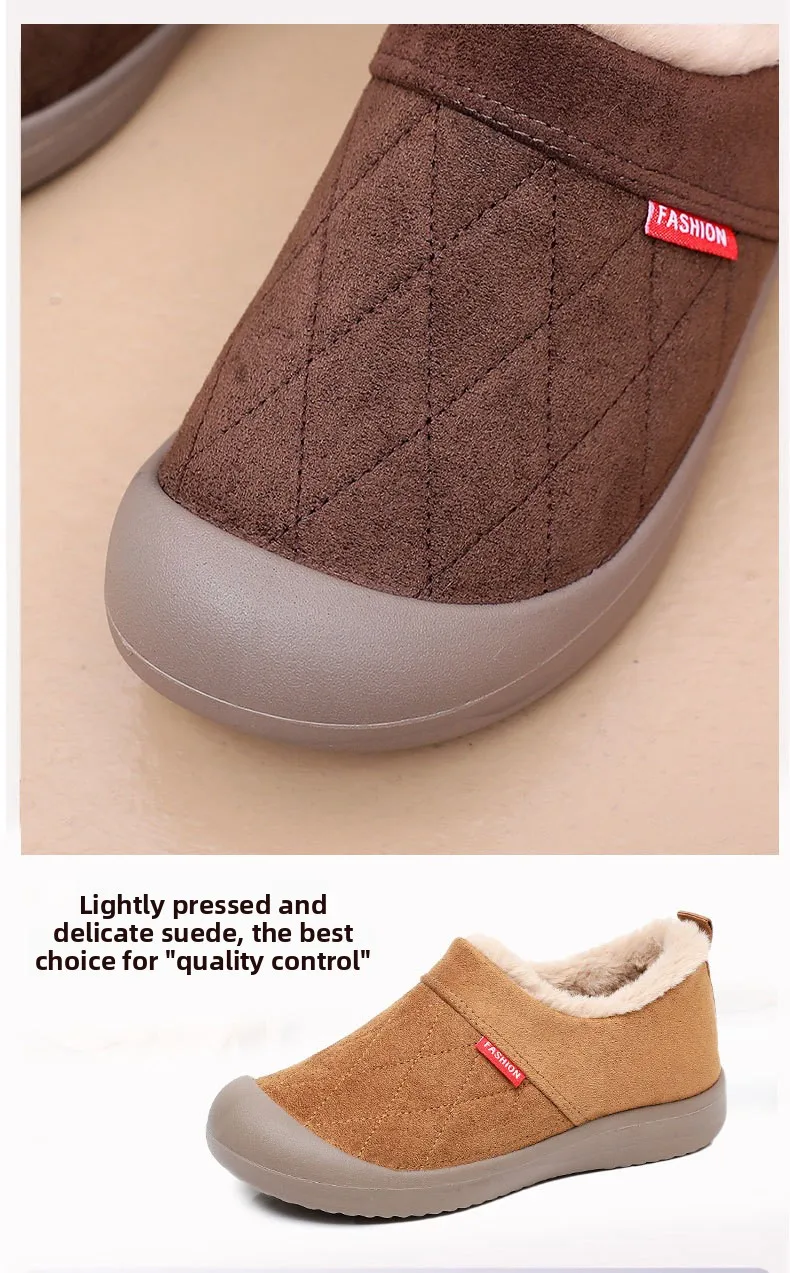Damen Winter Warme Plüschgefütterte Slip-On Loafer Gestepptes Obermaterial Rutschfeste Weiche Sohle Lässige Baumwollschuhe zum Gehen – Detail 7