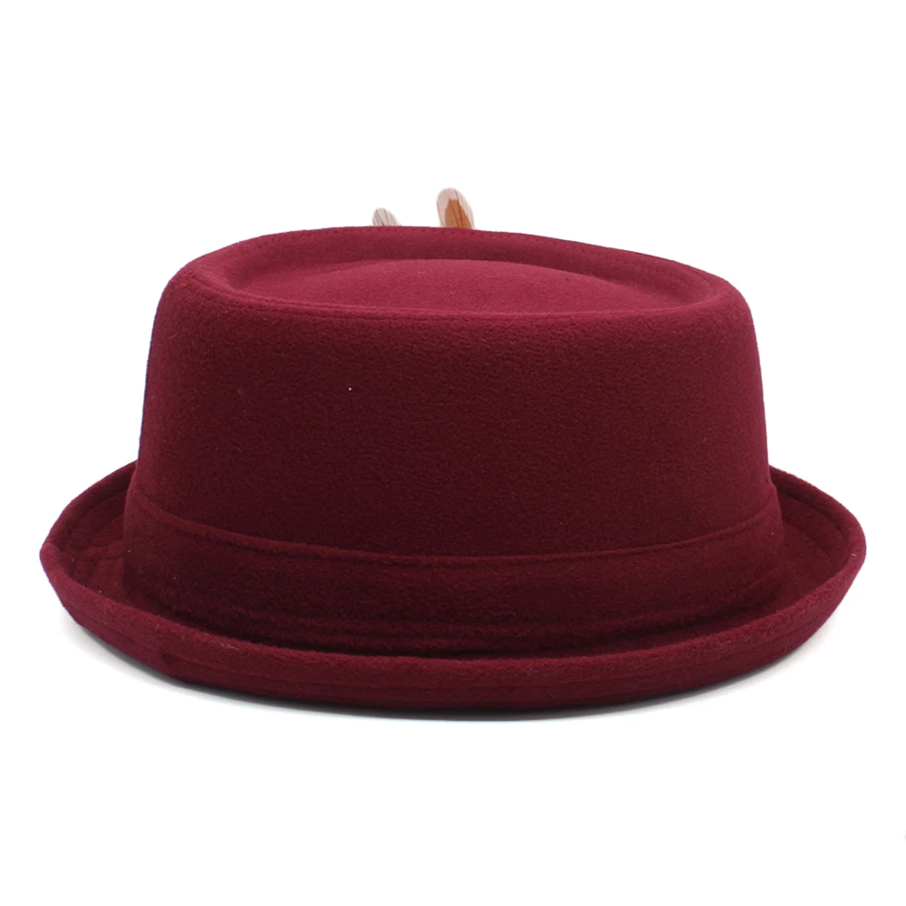 Men Women Woolen Wool Blend Feather Band Pork Pie Hats Fedora Trilby Sunhat Street Style Classical Cap Travel Size US 7 3/8 UK L