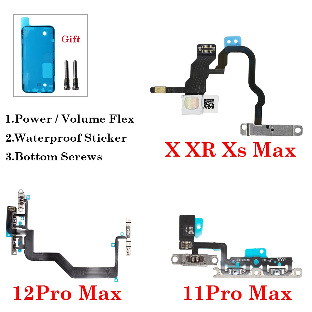 

Pop 1 комплект Power Flex с металлическим держателем для IPhone X XR XS MAX 11 12 Mini Por Max Mute Switch Кнопка регулировки громкости Flex Repair P
