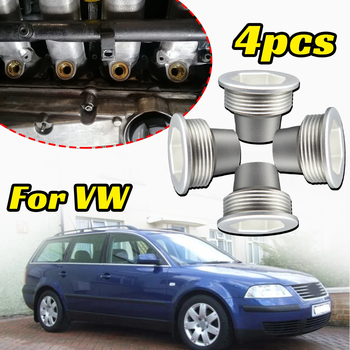 

4pcs Fuel Injector Insert for VW Passat 3B 2003-2005 Upgrade Aluminum Cup Seat 1.8T Small Port Heads Replacement Parts Gas Car