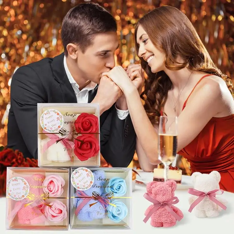 【Beautiful】1Set Towel Bear Soap Flower Gift Box,Valentine's Day,Wedding,Mother's Day Christmas Gift Birthday Party Baby Shower