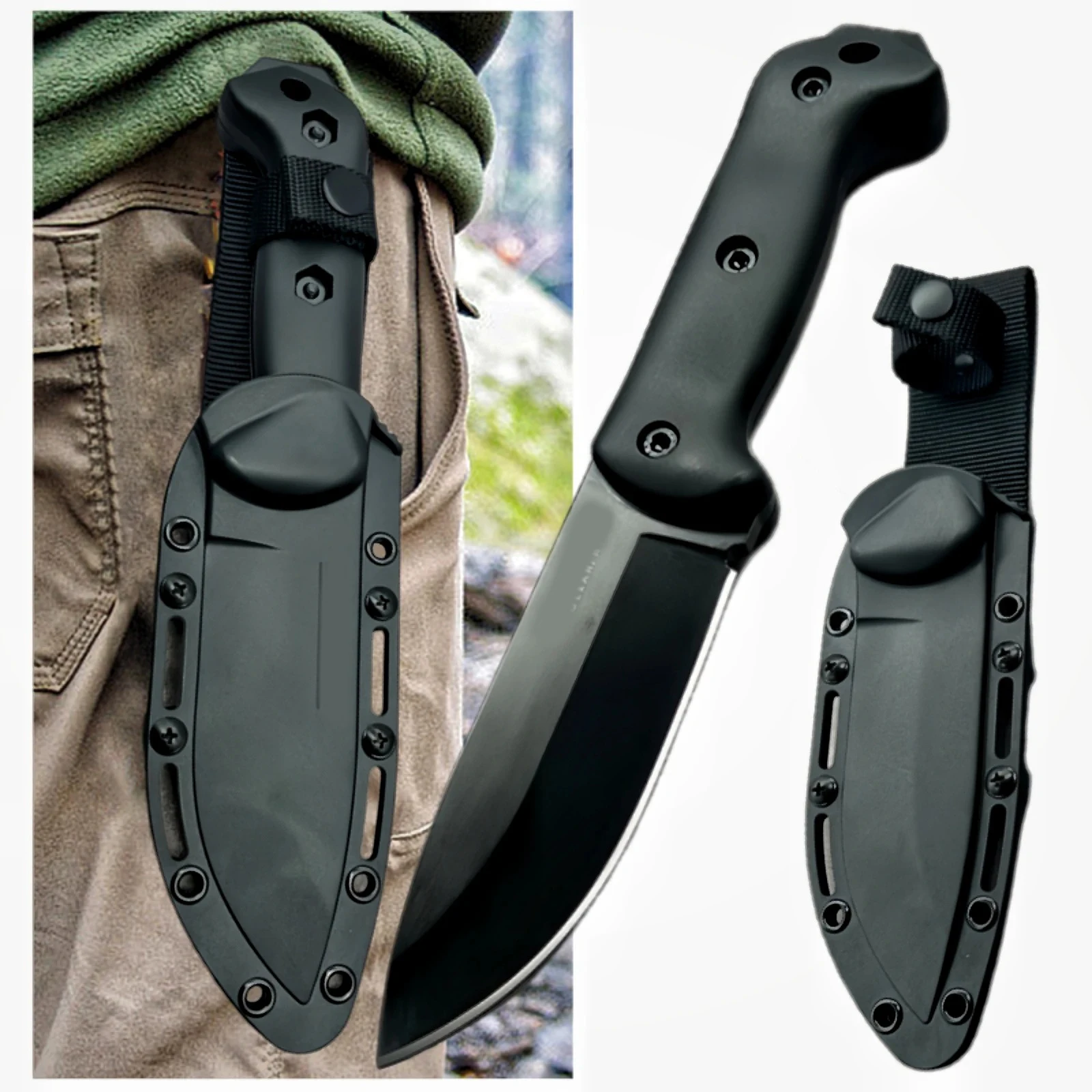 

Us (BK-2) 1095 High carbon steel Tactical Knife +Kydex sheath, High hardness jungle hunting knife, North American survival knife