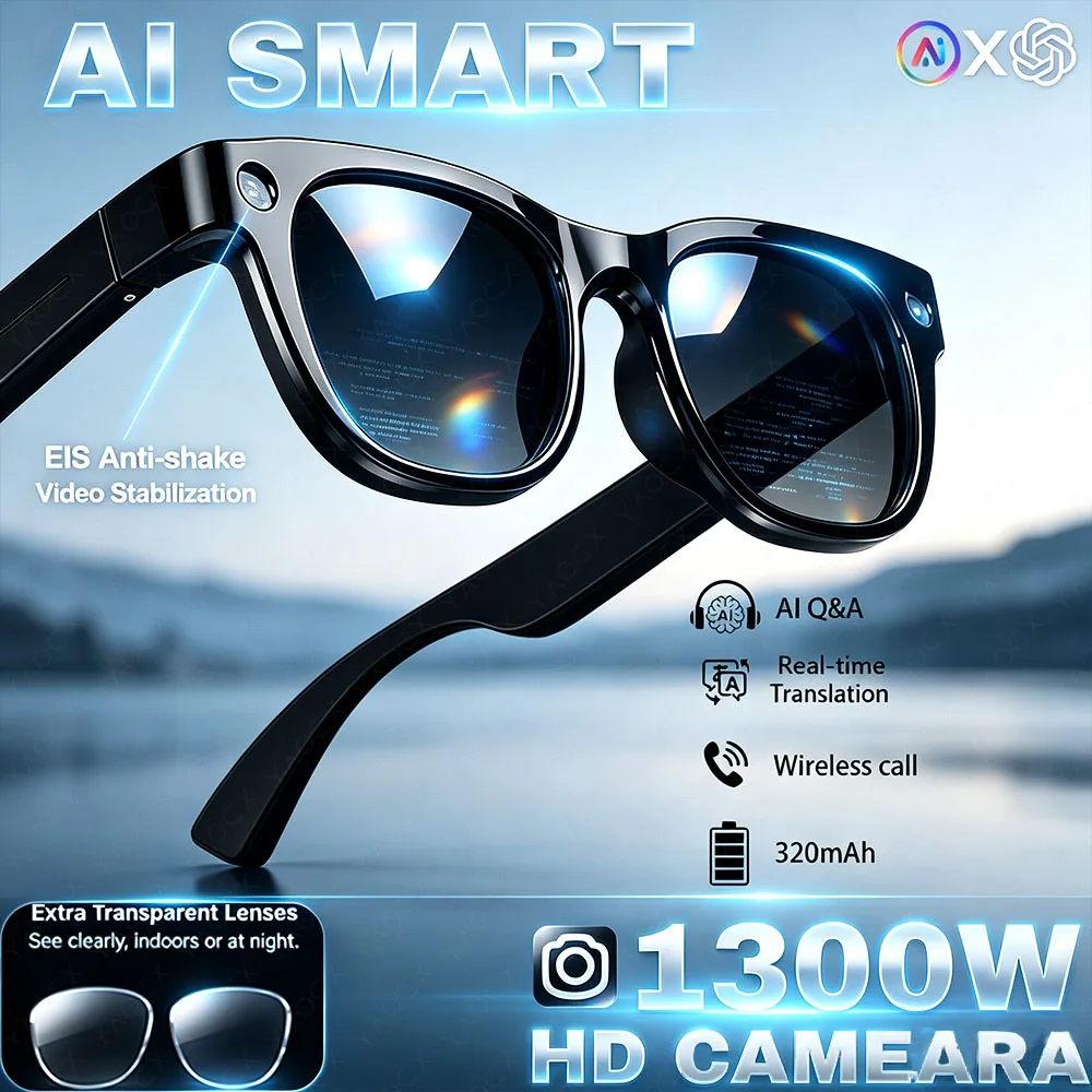 

2026 New 1300W HD Camera Smart Glasses 320Mah 4GB Memory Photos&Videos WiFi6 Transmission Open Ear Audio Sunglasses Women Men