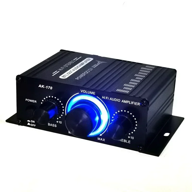 AK170 Mini Digital Power Audio Car Amplifier Blue Light Stereo Audio Amplifier for Home Theater Club Party Music 200W x2