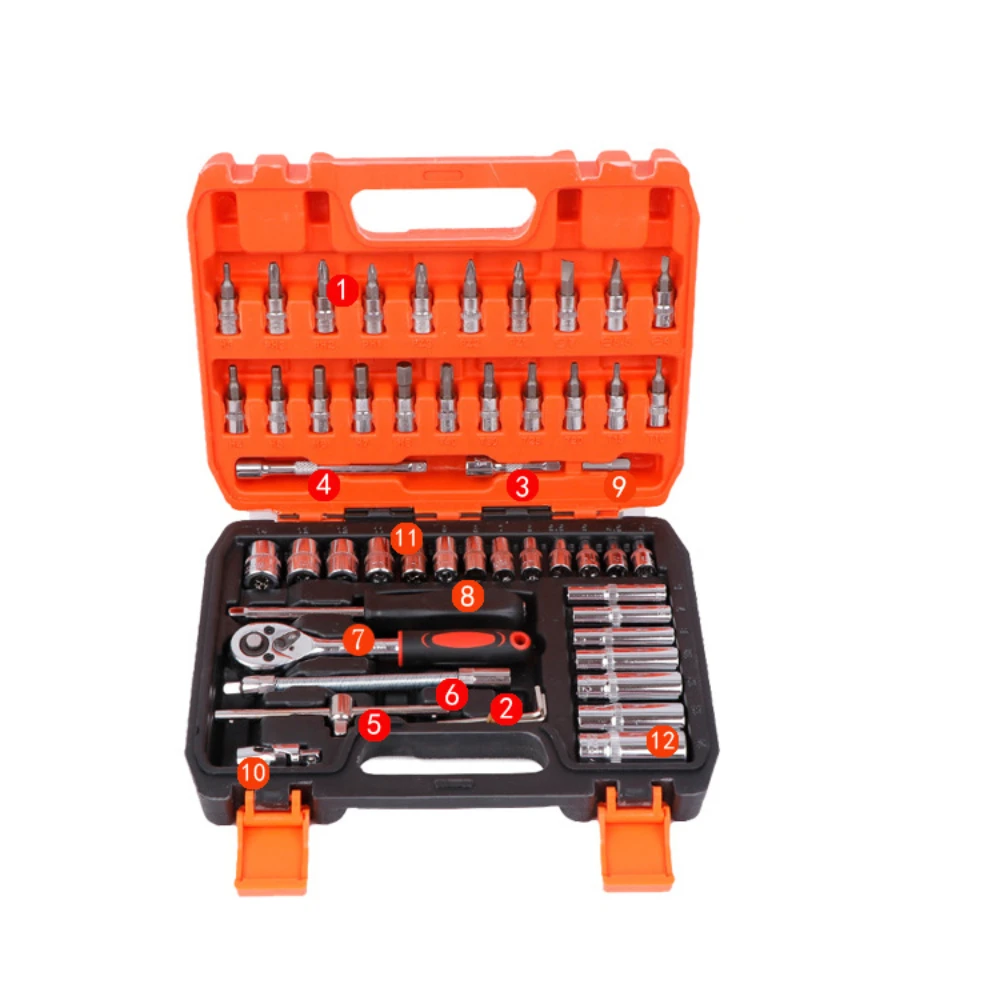 53pcs/Set Tool Box Socket Set Toolbox Auto Repair Ratchet Wrench Combination Set 1/4 Small Fly Hexagon Plum Blossom Screw