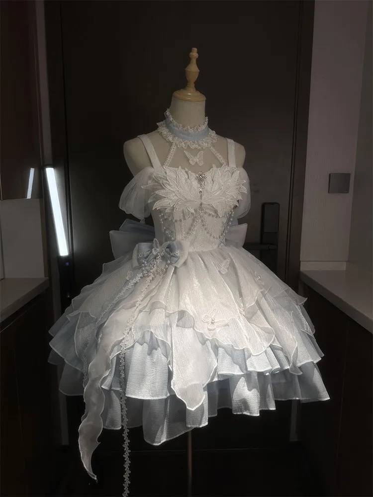 

A blue and white delicate elegant adult puffy dress for birthday