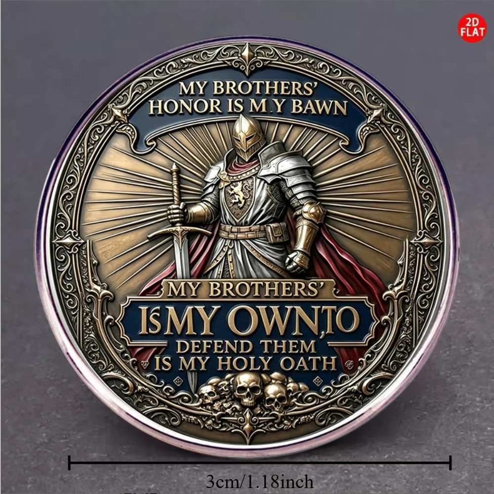 Flat Stainless Steel Glass Brooch Medieval Knight 