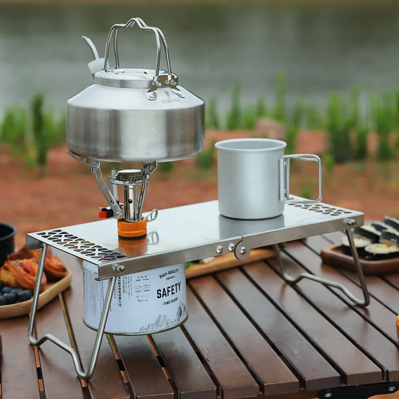 0.9L Stainless Steel Camping Water Kettle Portable Outdoor Hiking Backpacking Teapot Coffee Pot Tableware with Double Handle