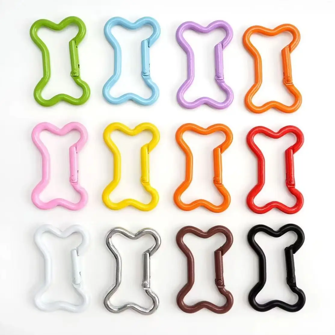 10pcs Cute Colorful Metal Bone Shape Ring Snap Hook Spring Gate Trigger Clasps Clips for DIY Leather Craft Belt Strap Webbing