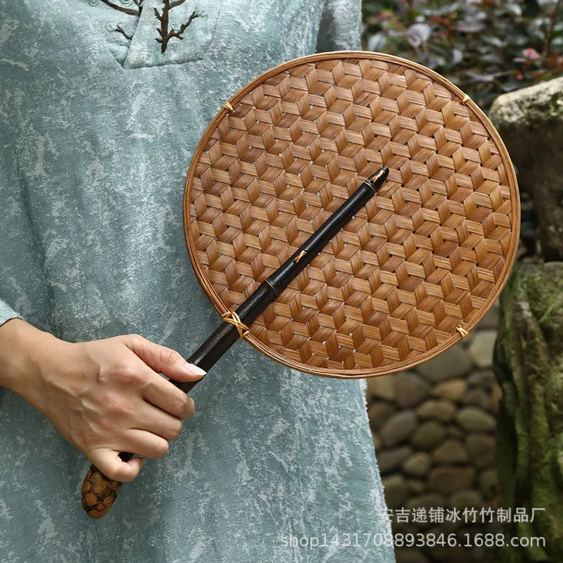 XL Bamboo Fan Souvenir, Bamboo Braided Fan Handmade, Handmade Bamboo Braided Large Lacquer Fan