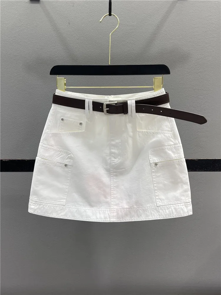 

White Washed Cotton Workwear Skirt Women's A-Line Flared Skirts Spring Summer New Style Casual Breathable Comfortable