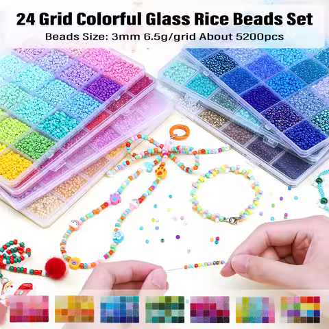3mm 24-Grid Premium Rice Beads Set｜For DIY Jewelry (Bracelets/Necklaces) 6.5g/Grid &asymp;5200pcs/Box