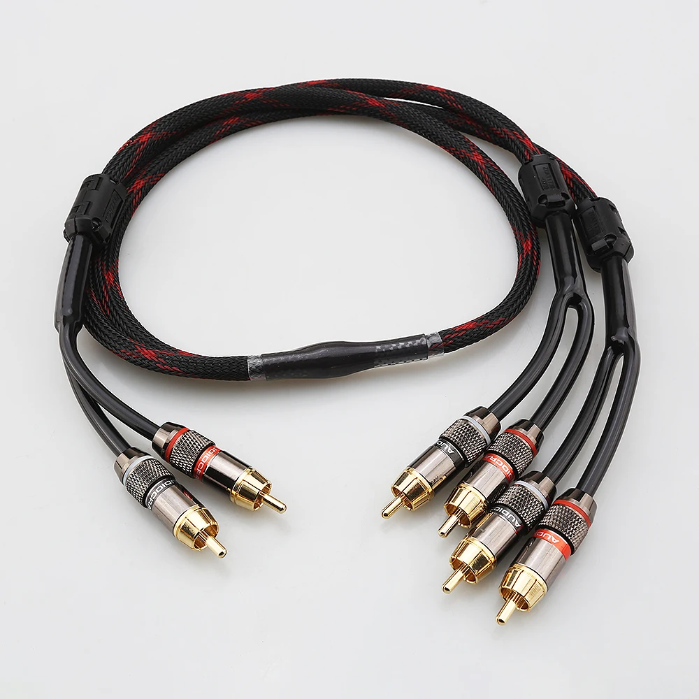 HIFI RCA Splitter Stereo Audio Cable 2 Male to 4 Male Dual Speaker Y Adapter Extension Cord for Home Theater Audio Distribution