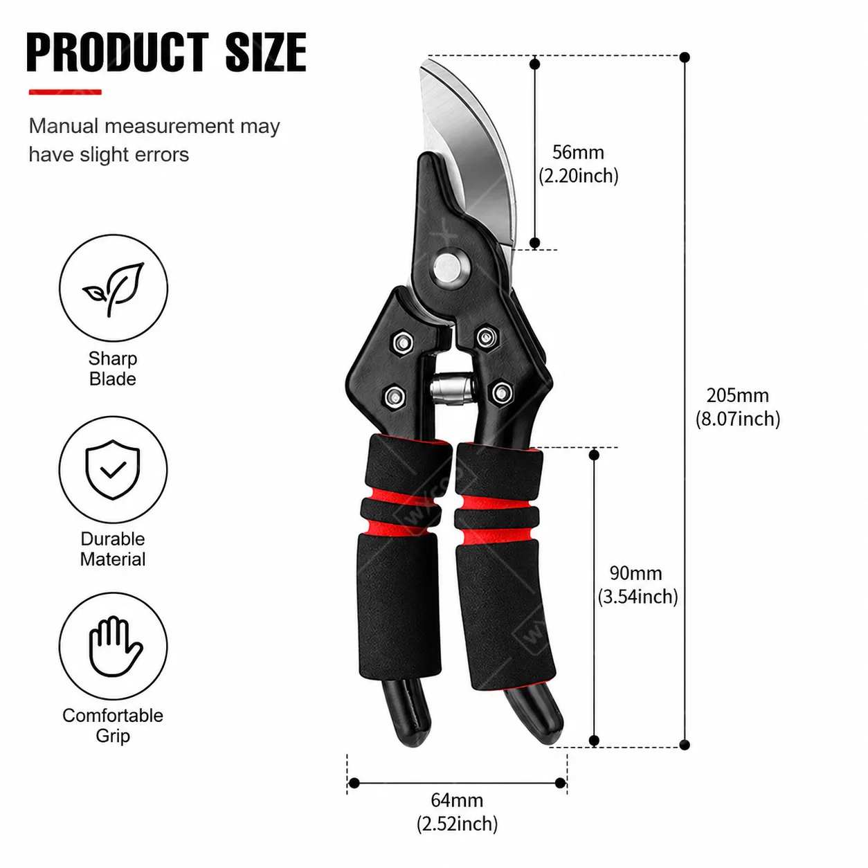 Professional Sharp Bypass Pruning Shears, High Carbon Steel Blade Garden Scissors for Flower Branch Cutting