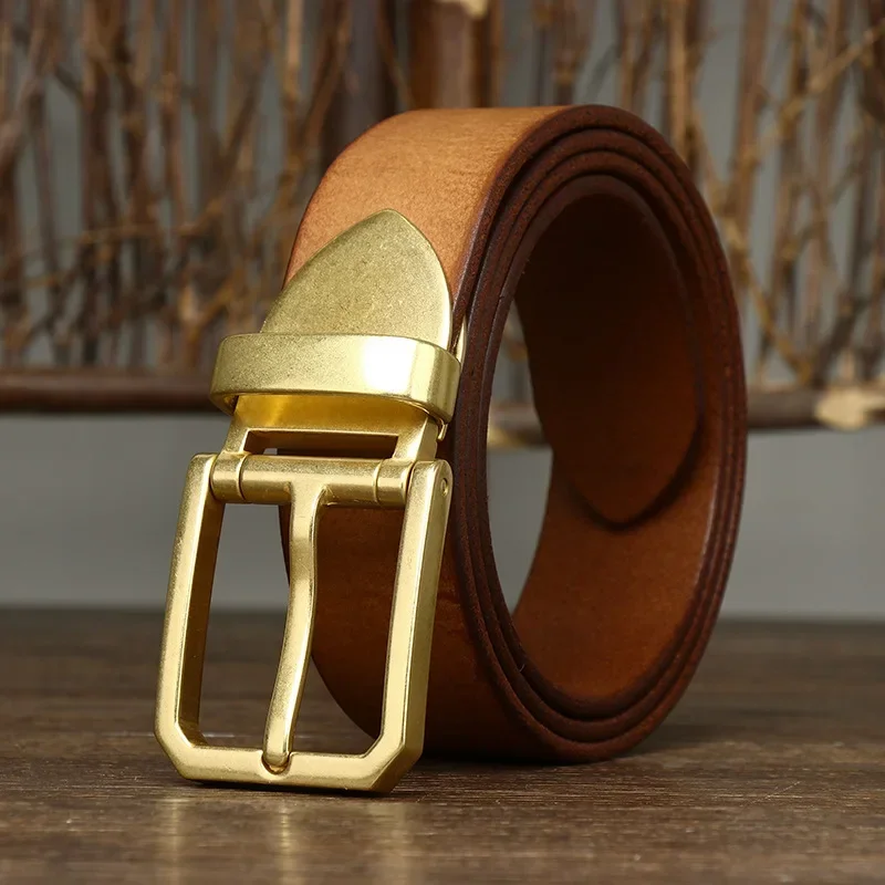 3.8 Width High Quality Pure Cowhide Men's Belt Genuine Leather Brass Buckle Jeans Fashion Casual Belt for Men Luxury Designer