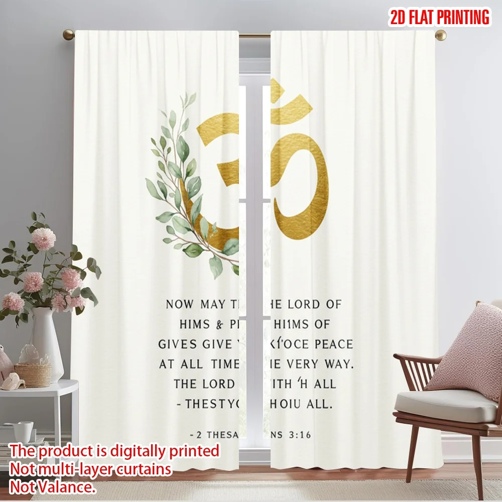 

2pcs 2D flat printing Curtains Peaceful Lord Blessing Fabric Without Electricity Seasonal Party & Holiday Decor for Holiday