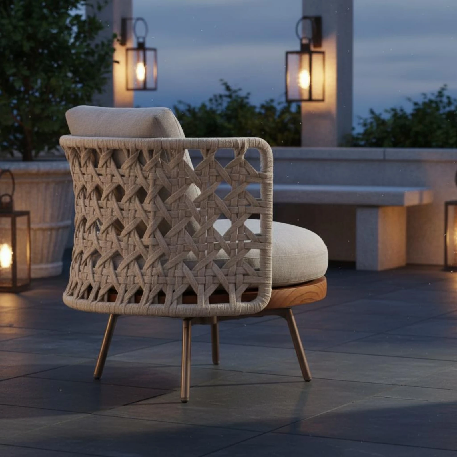 3 Pieces Teak Armchair Nordic Design Cushioned Patio Chair Patio Armchair Soft Cushion for Hotel, Balcony - view 4