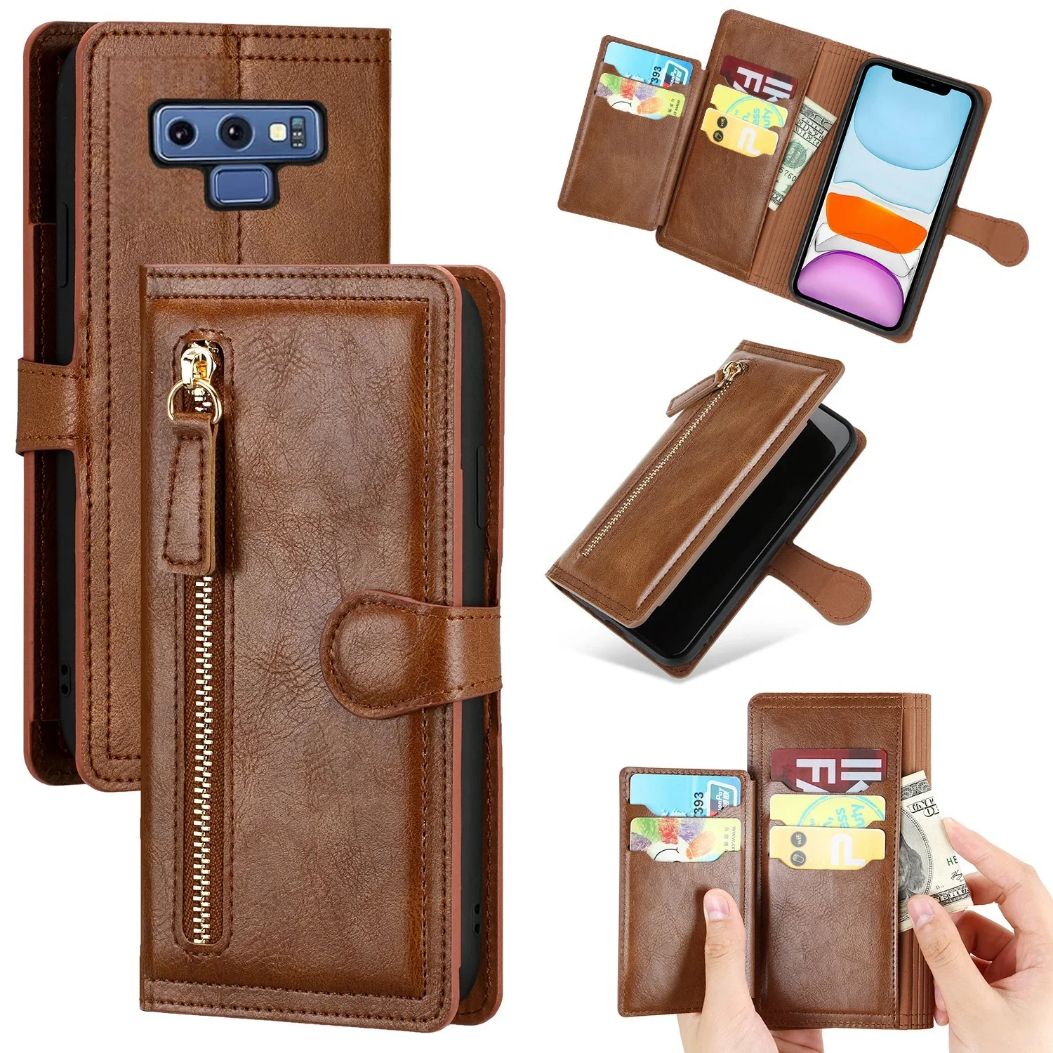 for Samsung Note 9 Leather Zipper Flip Wallet Case for Samsung Galaxy Note9 Note 9 SM-N960F/DS Card Holder Stand Cover