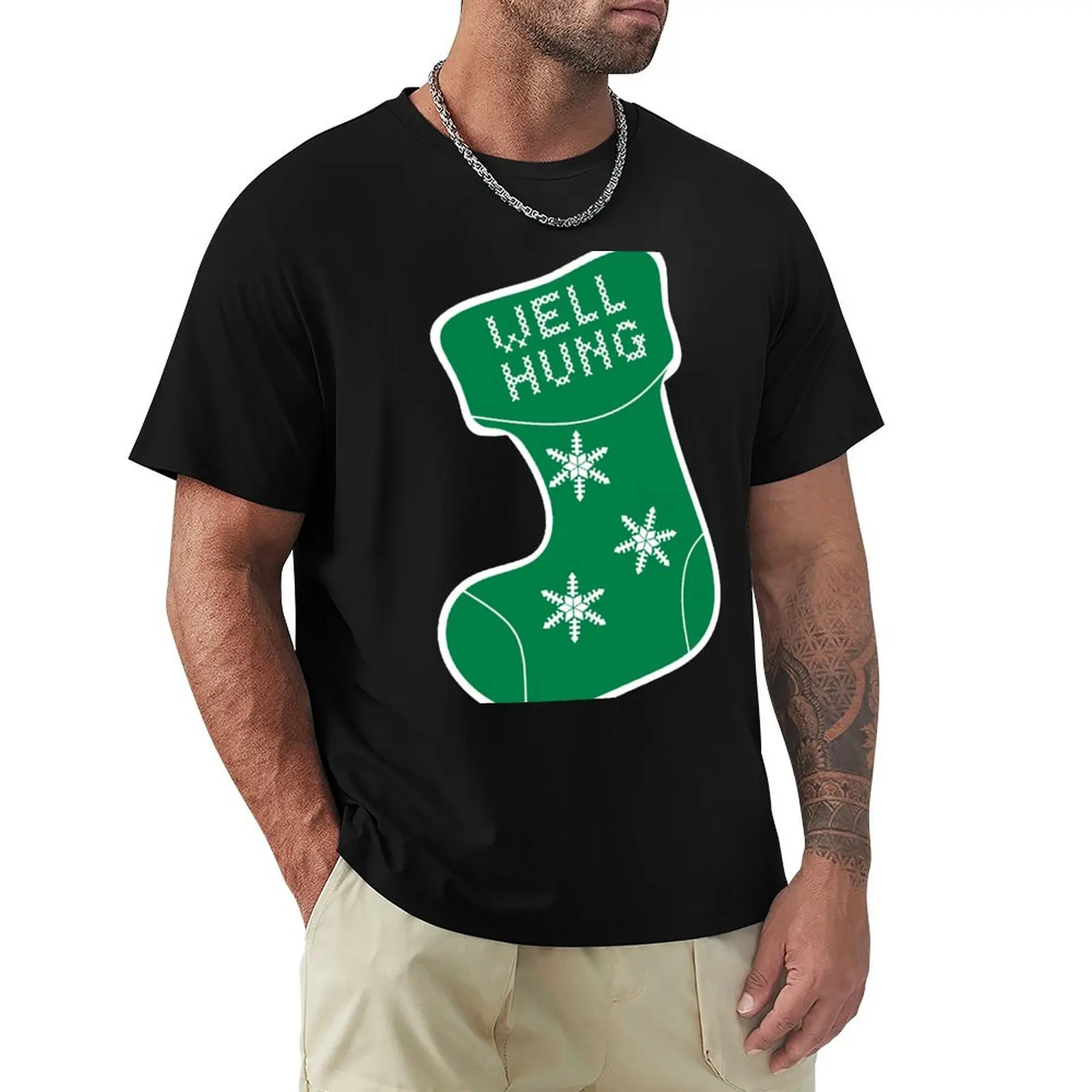 Well Hung Funny Christmas Stocking T-Shirt t shirt for man 100 percent cotton T-Shirt