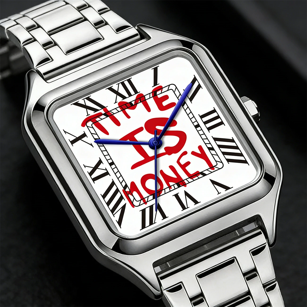 TIME IS MONEY Quartz Watch Men's Fashion Stainless Steel Alloy Square Dial Watch Waterproof High End Business Quartz Watch