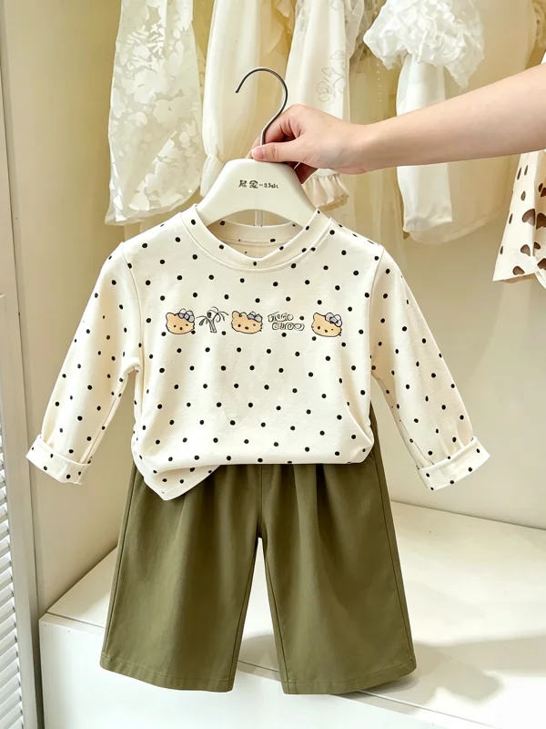 Girls' Autumn Polka Dot Long Sleeve Top Wide Leg Pants Casual Slimming Two-Piece Set 2026 New Style Casual Sportswear