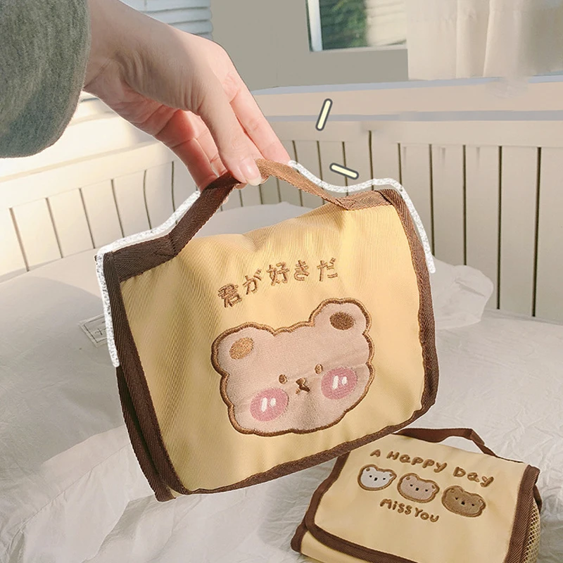 Fold Cosmetic Bag Cute Bear Large Capacity Makeup Bag Hanging Pouch Wash Kits Case Toiletries Organizer Waterproof Travel