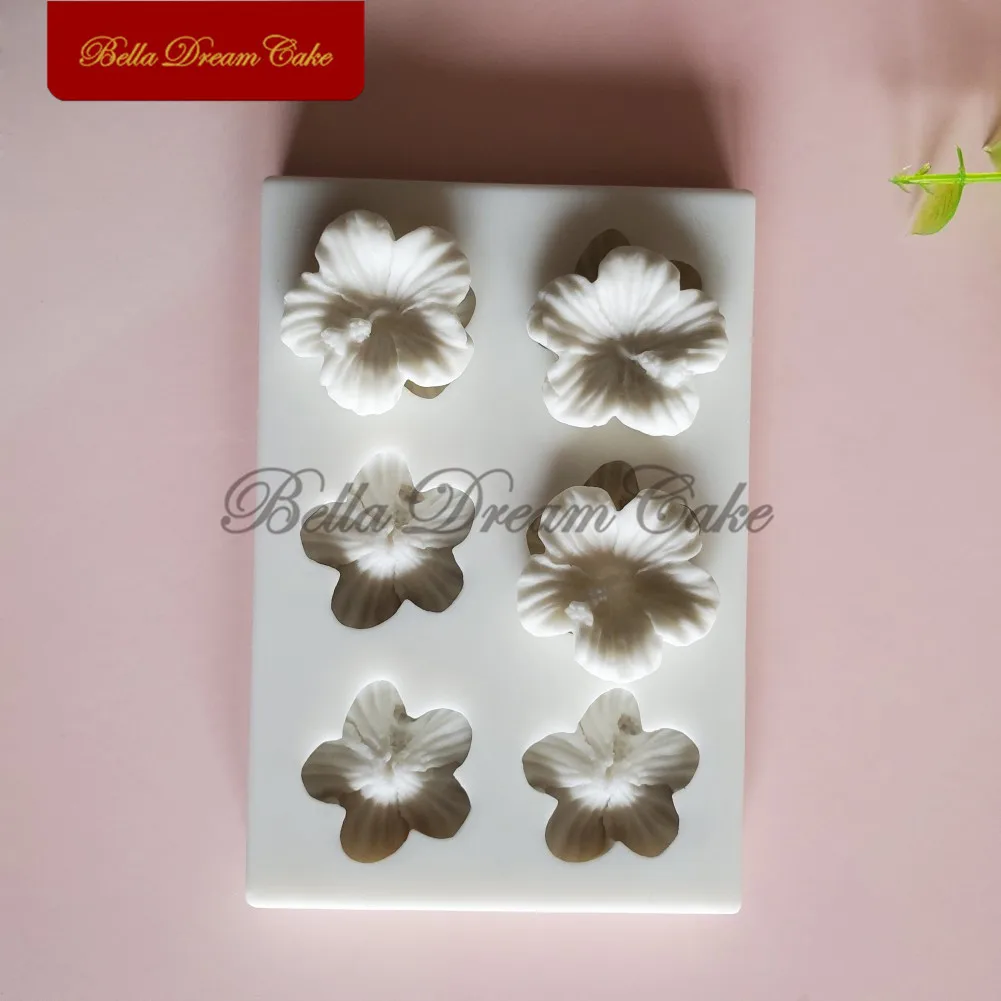 6 Cavity Small Hibiscus Flower Silicone Mold 3D Fondant Chocolate Mould DIY Clay Model Cake Decorating Tools Baking Accessories