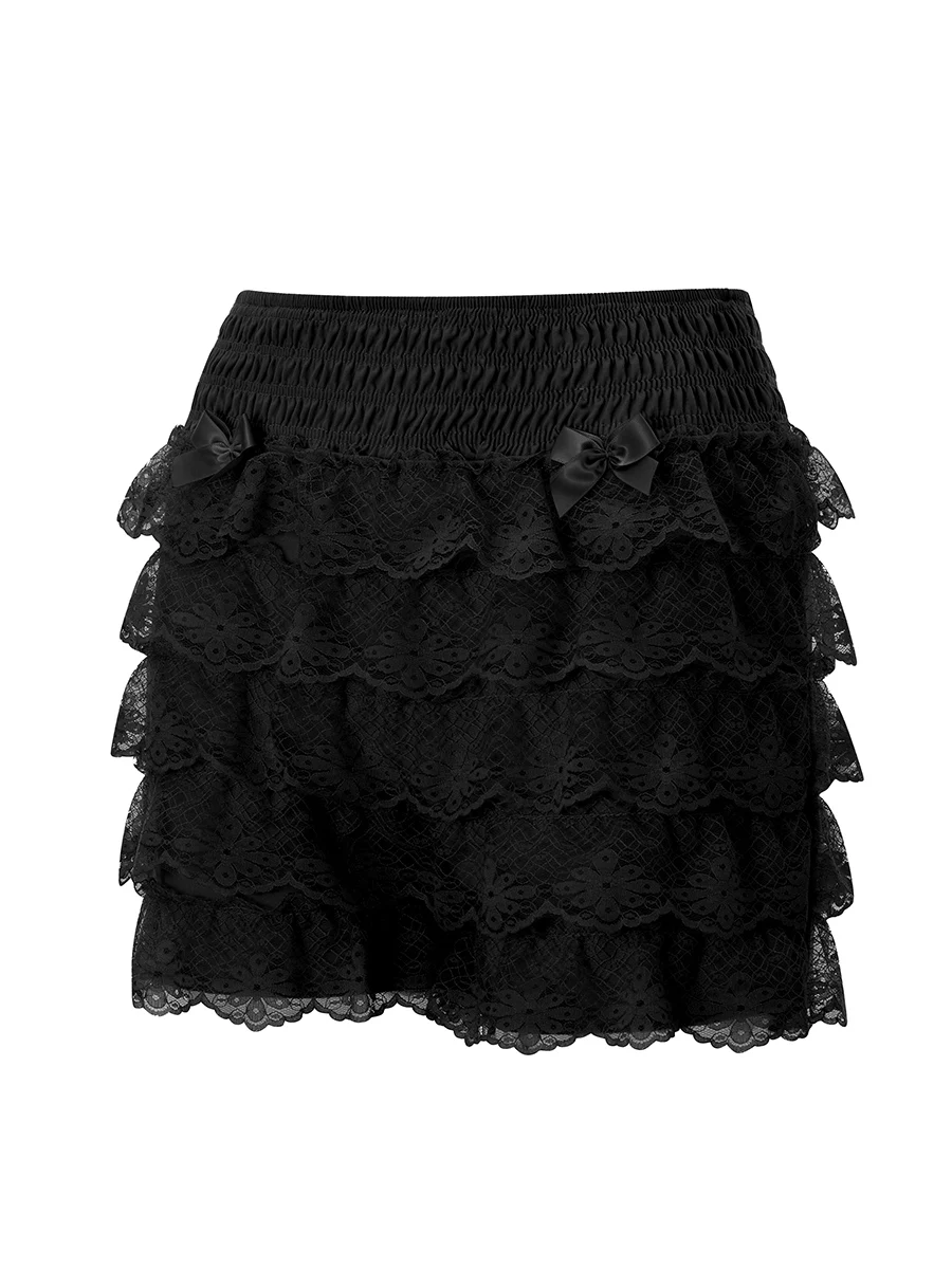 Women s Floral Lace Lingerie Shorts Elastic Waist Tiered Ruffled Bodycon Short Pants