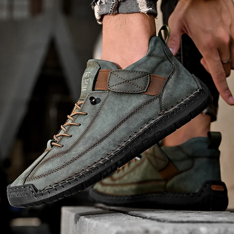 Handmade Breathable Leather Men Shoes Mens Casual Shoes Comfortable Men Walking Sneakers Luxury Brand Boat Shoes Plus Size 38-48