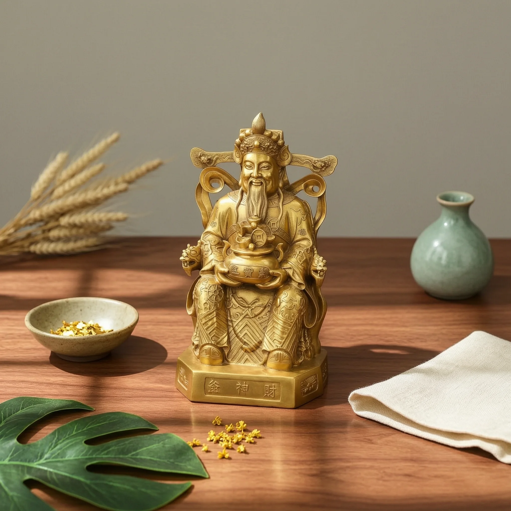 Wealth Deity Statue Polished God of Wealth Statue Figurine with Base Ingot Ornament Desktop Figure Symbolic for Believers