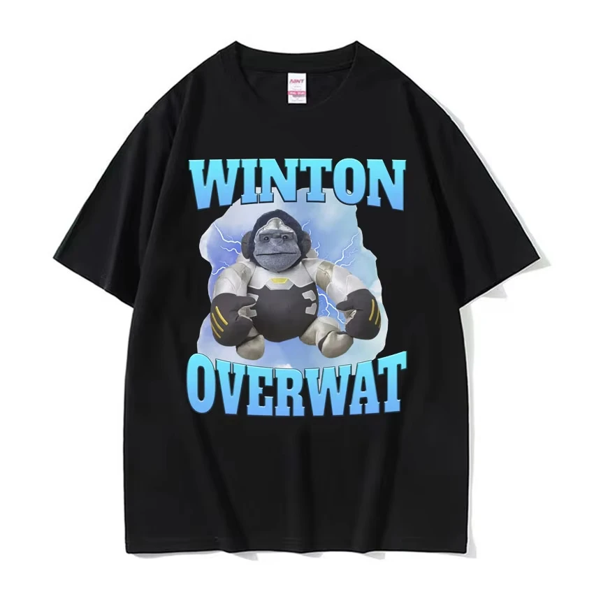 Winton Overwat Meme Funny Gaming T Shirt Men High Quality Casual Oversized Tshirts Unisex Retro Cartoon Pure Cotton T-shirt Tops