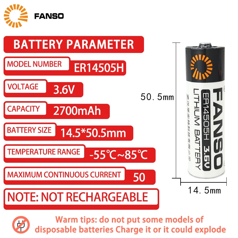 ER14505H adds SM connector 3.6V lithium battery for water meter CNC machine tool manipulator programmer driver