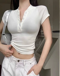 Womens Tshirts Spring Summer Fashion 2024 Short Sleeve Vneck Fitted Tshirts Casual Trendy Y2K Women's Basic Tee Tops Casual