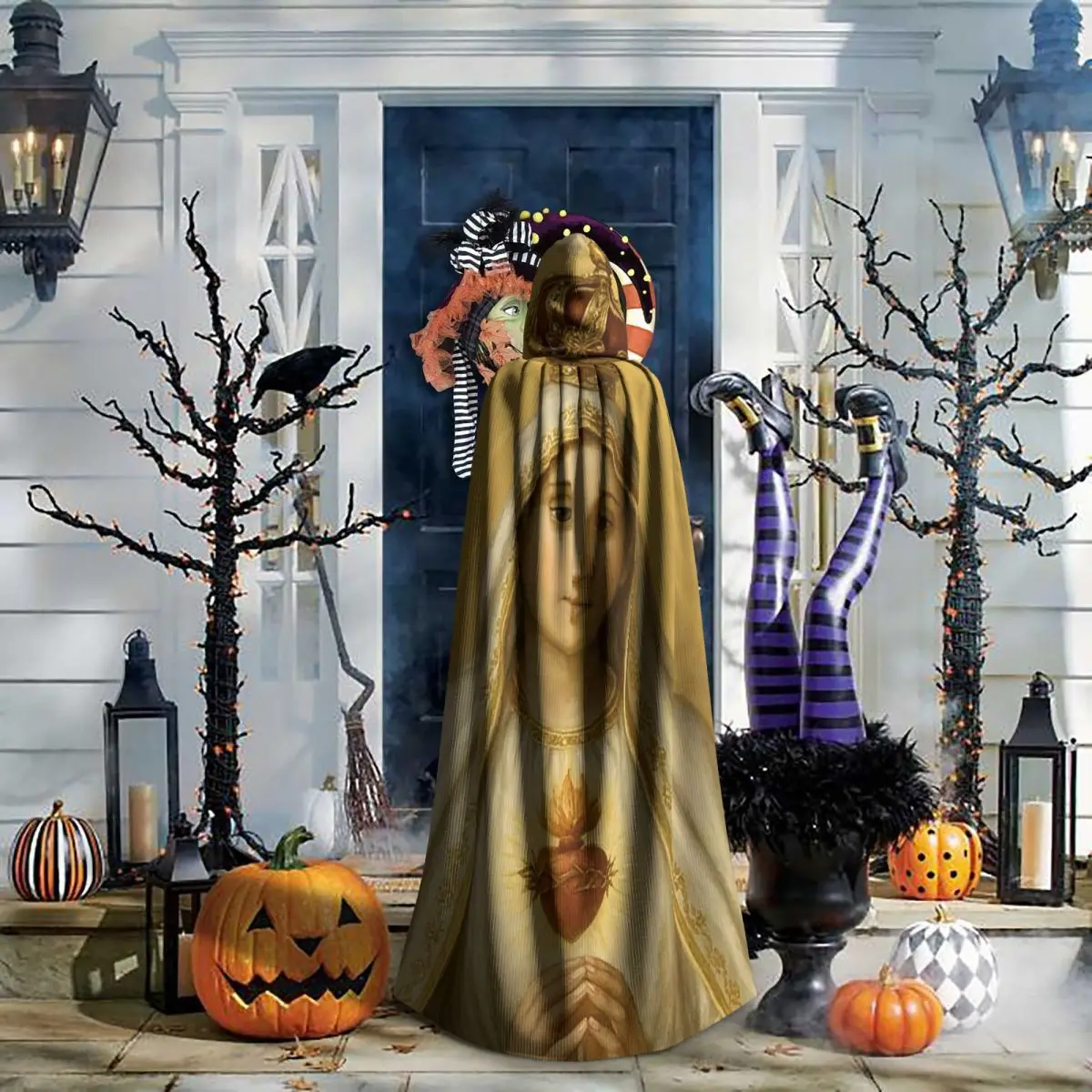 Длинный плащ с капюшоном Девы Марии, средневековый костюм ведьмы, накидка для косплея, Хэллоуин, вампир, для взрослых, унисекс