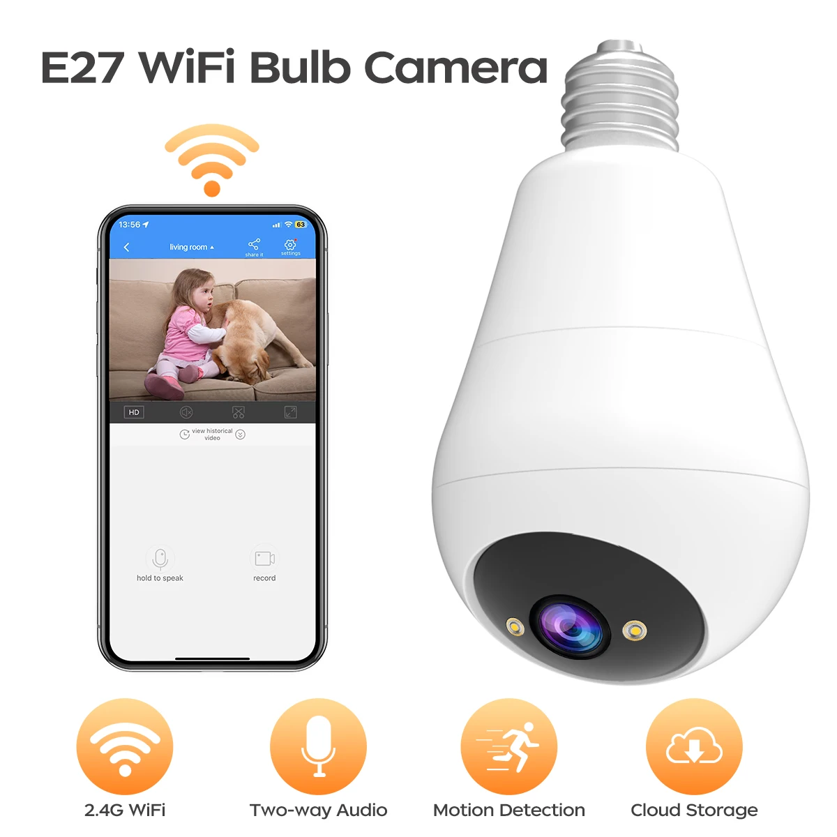 JOOAN 3MP IP Camera 2.4G Wifi E27 Bulb Surveillance Camera Smart Home AI Tracking Security Baby Monitor Wireless CCTV Camera