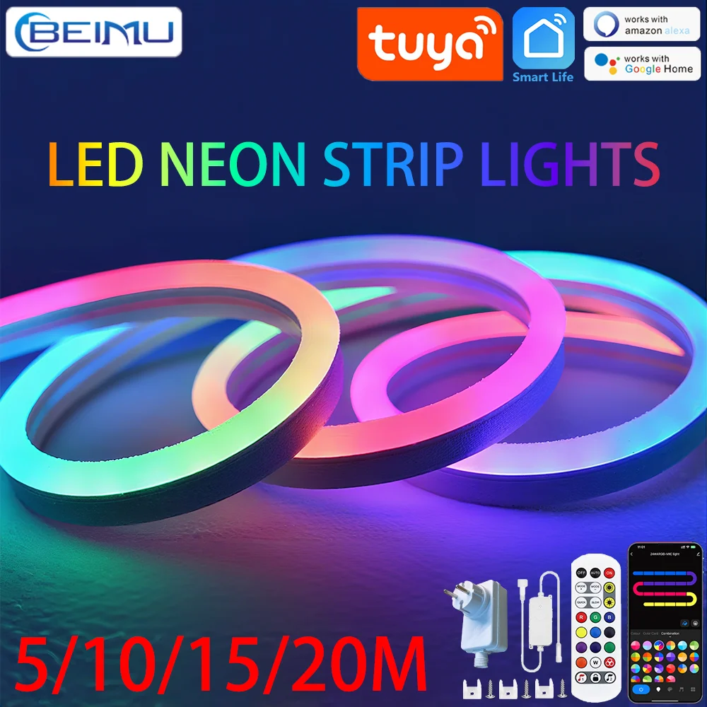 

BEIMU WIFI LED Neon Strip Lights Waterproof Music Sync Voice Control Support Smart Life/TUYA/Alexa For Home Outdoor Decoration