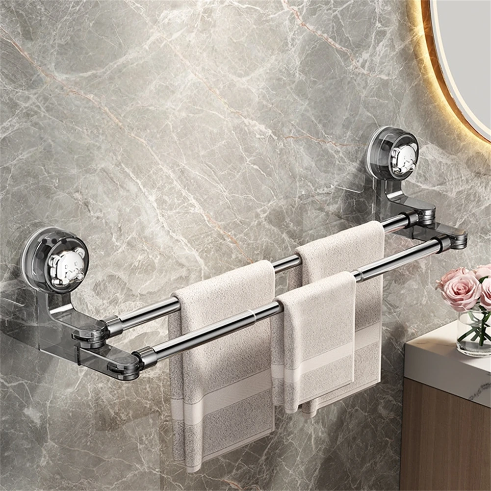 

No Drilling Installation Adjustable Towel Bar Bathroom Organization Adjustable Suction Cup Holder Damage-Free Wall Installation