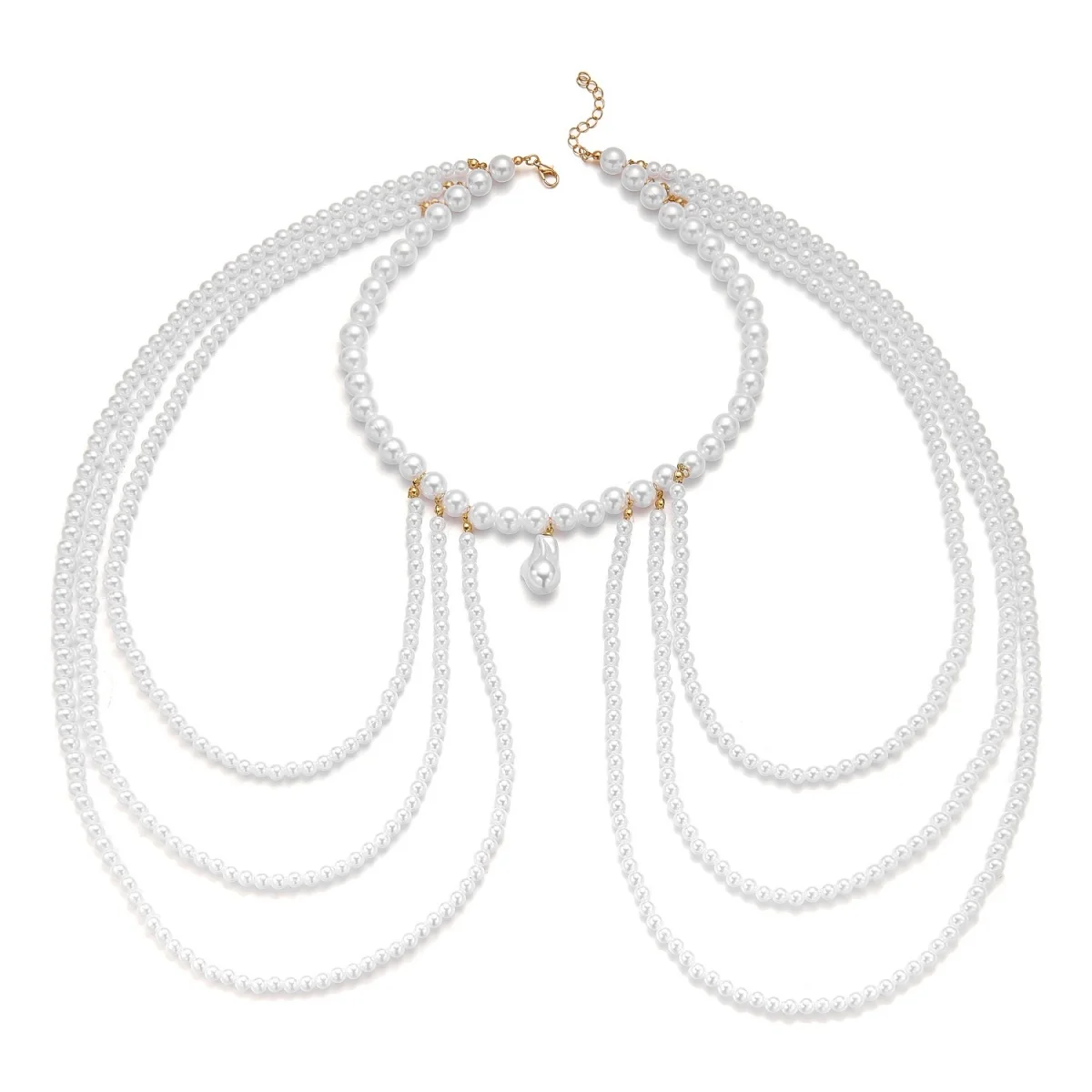 Barocke unregelmäßige Imitation Perle Perlen Halskette für Frauen Männer minimalistische mehrschichtige Perle Kette Halsband vielseitiger Körperschmuck – Detail 4