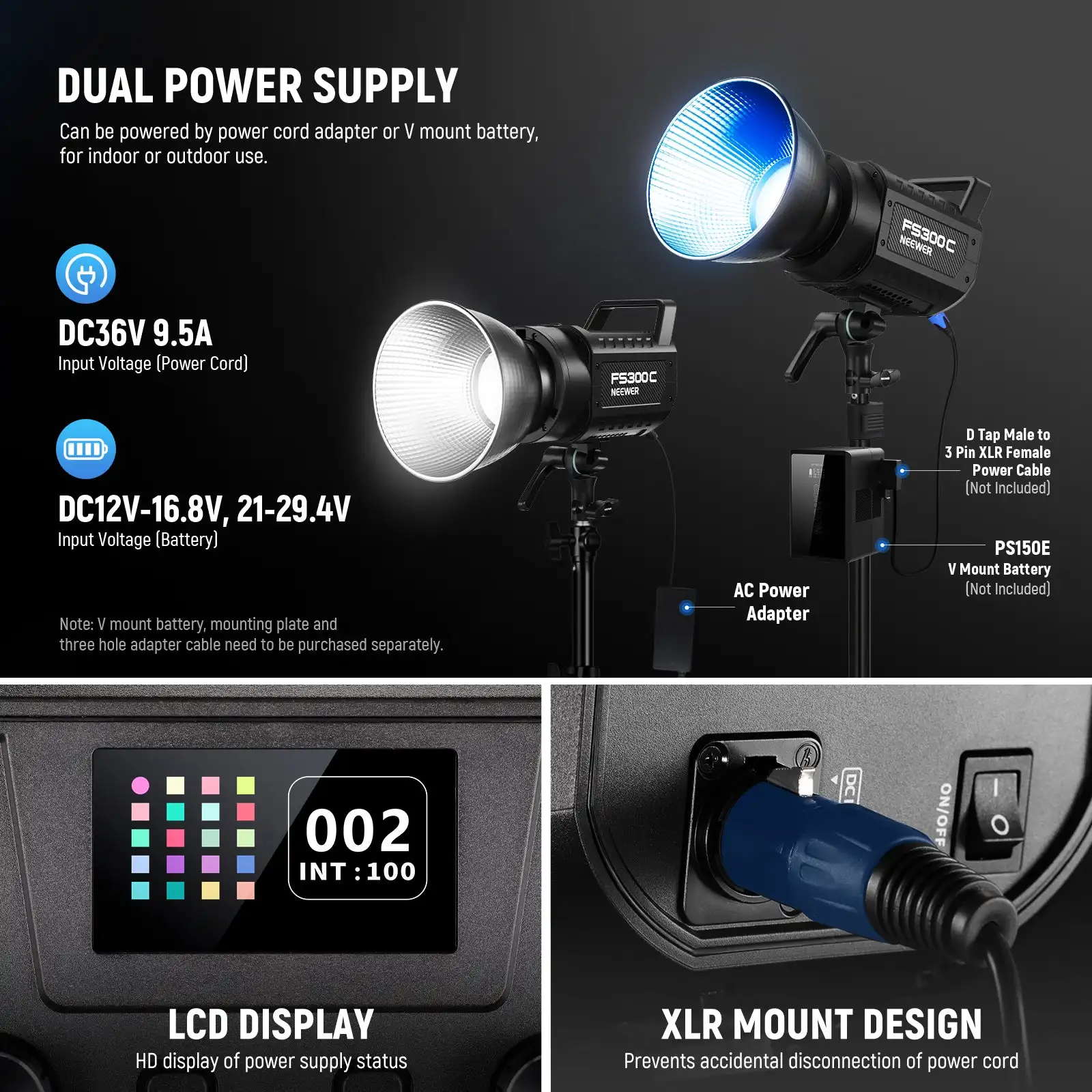 NEEWER FS300C 300W RGB LED Video Light Bowens Mount Photography Light for Video Recording Live Streaming - view 6