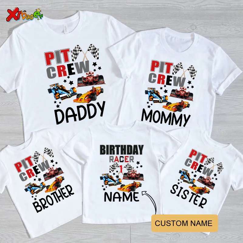 Family T Shirts Matching Family Outfits Kart Printing T Shirt Kids Party Custom Name T Shirt Clothes Family Look Clothing Tees