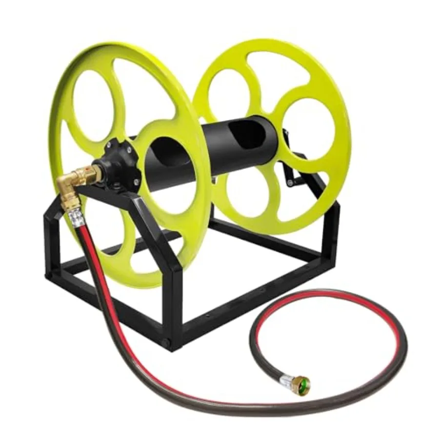 헤비 듀티 정원 호스 릴, 크랭크 핸들 포함, 5/8 호스용, 벽 또는 바닥 장착 가능, 금속 디자인, 최대 400피트 호스 수용 가능