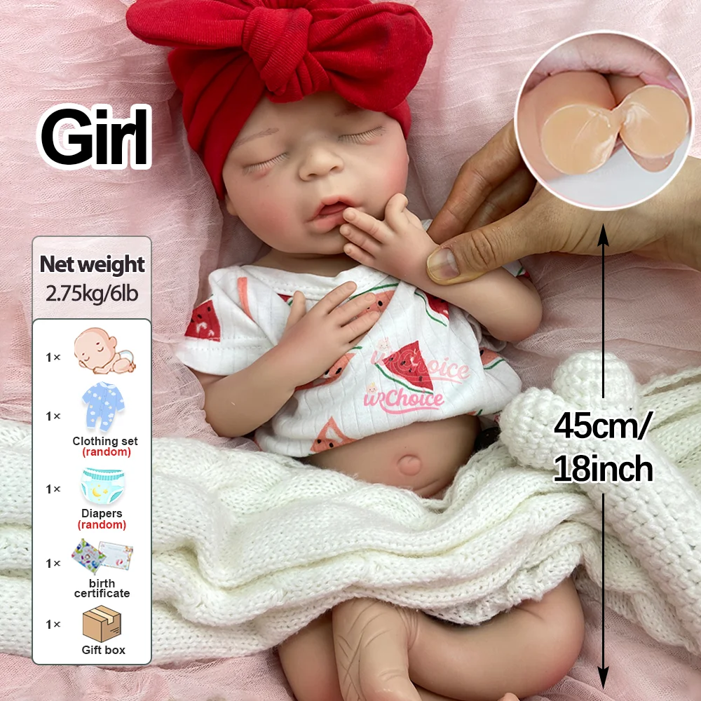 18" schlafende Neugeborene Bebe Mädchen voller weicher Silikon handgemachte wiedergeborene Babypuppe Ultra realistische Haut Touch Neugeborene Puppe Spanien Künstler