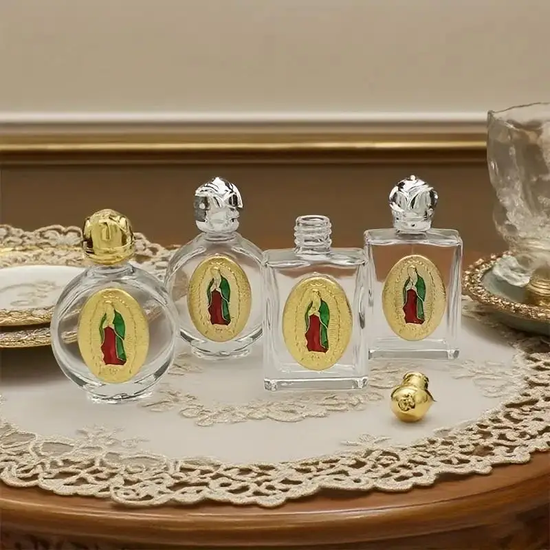 Glass Holy Water Bottles Enamel Colorful Christian Virgin Sculpture Bottle Religious 15ml Holy Water Vessels Religious Decor