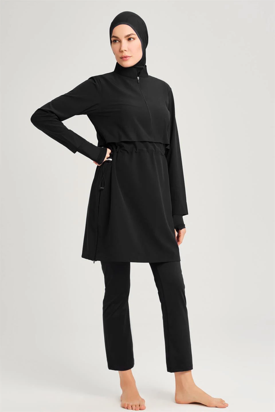

Women Modest Muslim Swimsuit Full Coverage Swimwear Islamic Hijab Swimming Burkini Swim Suit Solid Color