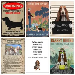 Beware of Basset Hound Dog 8” X 12” Vintage Metal Tin Sign, Retro Warning Sign，Home Kitchen Bathroom Cafe Yard Bar Garage Decor