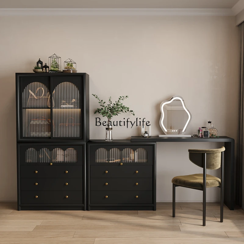 

French Entry Lux Solid Wood Sideboard Free Combination Floor Chest of Drawers Sliding Door Storage