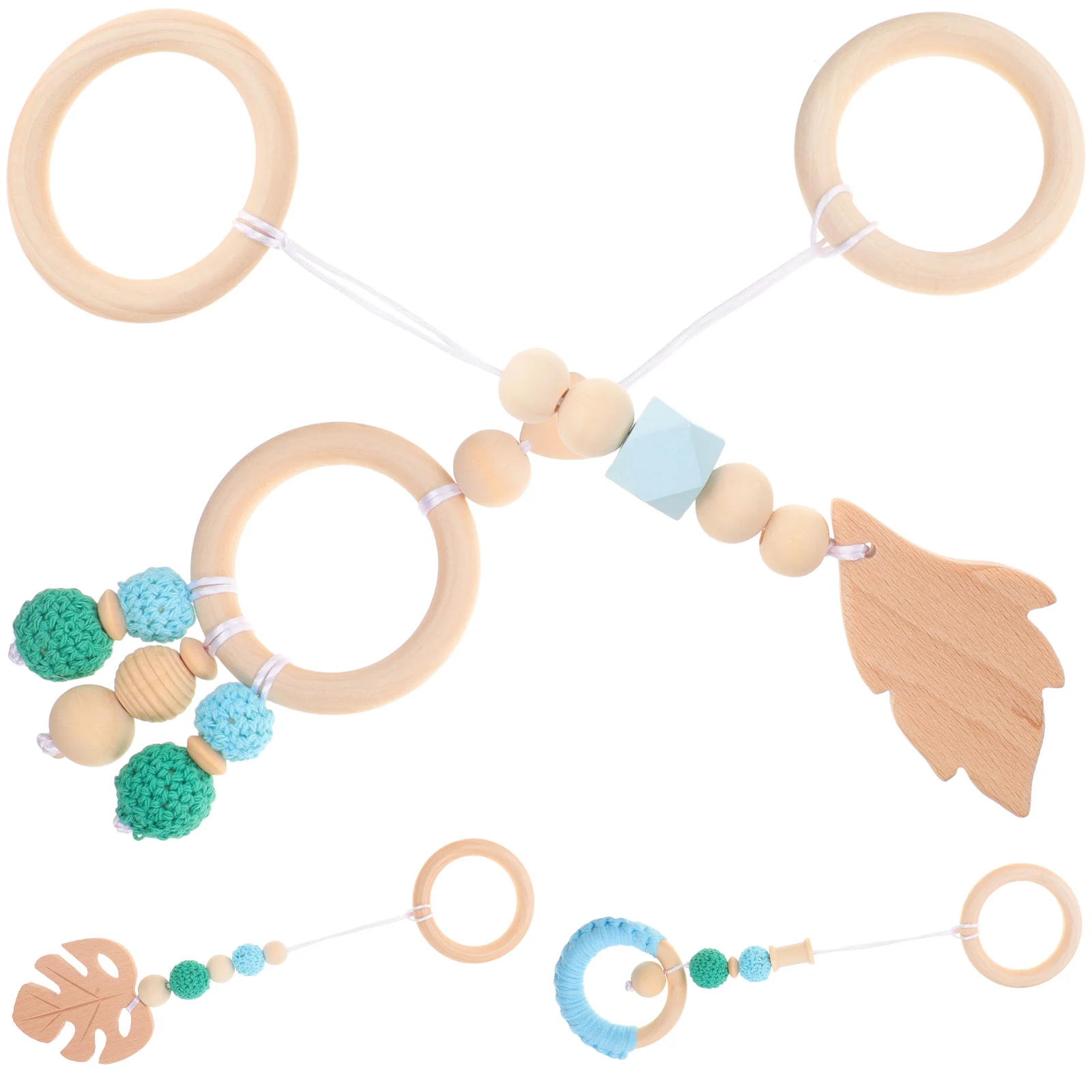 

4 Pcs Baby Room Decoration Pendants Rattles Toys Beech Newborn Hanging Cotton Rings Toddler