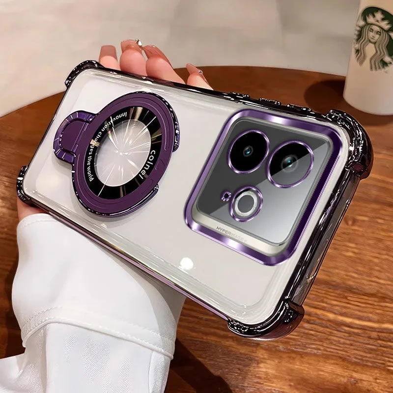 

Magnetic Bracket Magsafe Case For Realme GT7 5G Plating Silicone Transparent Cover For Realme GT7 Pro Shockproof Bumper