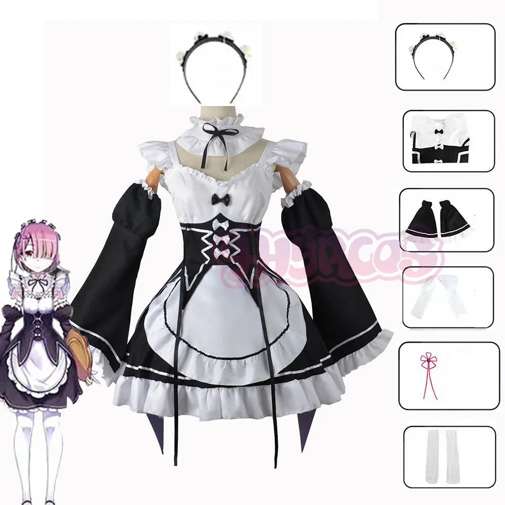 Game Re:Zero kara Hajimeru Isekai Seikatsu Cosplay Costume Clothes Uniform Cosplay Ram Rem Cosplay Maid Uniform Woman Men